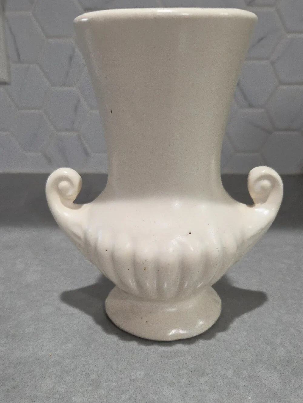 Classic Cream Ceramic Urn Vase with Scroll Handles - Unbranded
